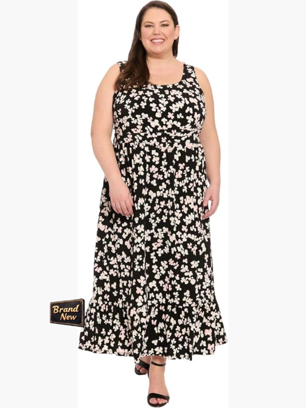 Sleeveless Scoop Neck Tiered Maxi Dress Floral Empire Waist A-Line